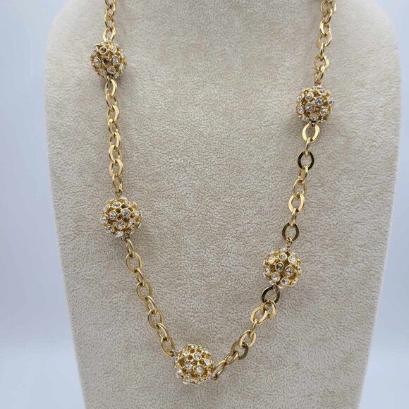 NWOT J Crew Chunky Long Crystal Gold Ball Station Necklace - Picture 9 of 12